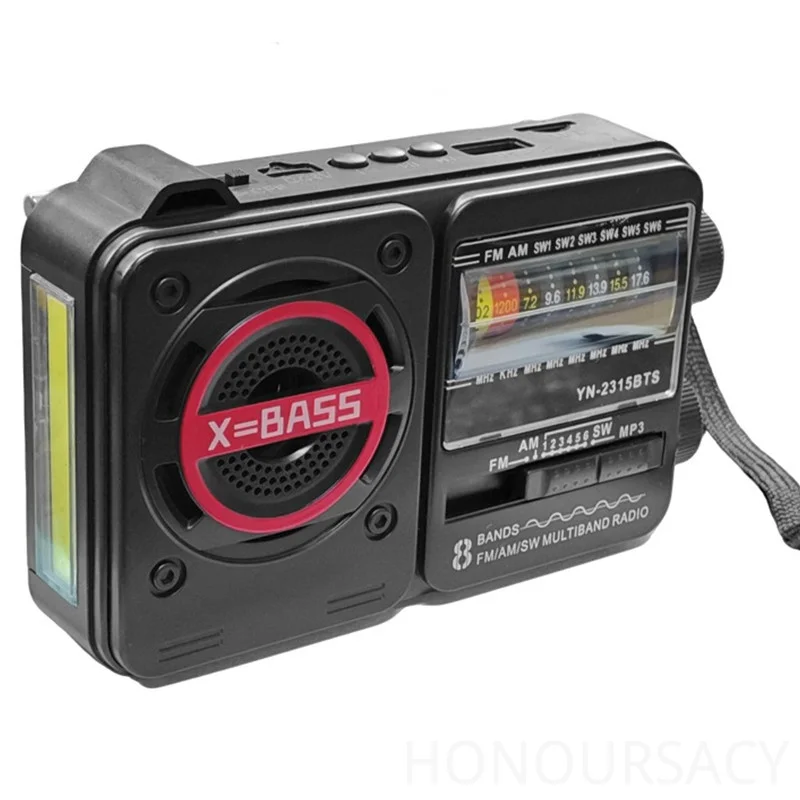 

HIFI Bluetooth-колонка с AM/FM/SW1-6 8-диапазонным радио, USB/TF-кардридером, солнечной панелью для зарядки, входом DC 5V и литиевой батареей