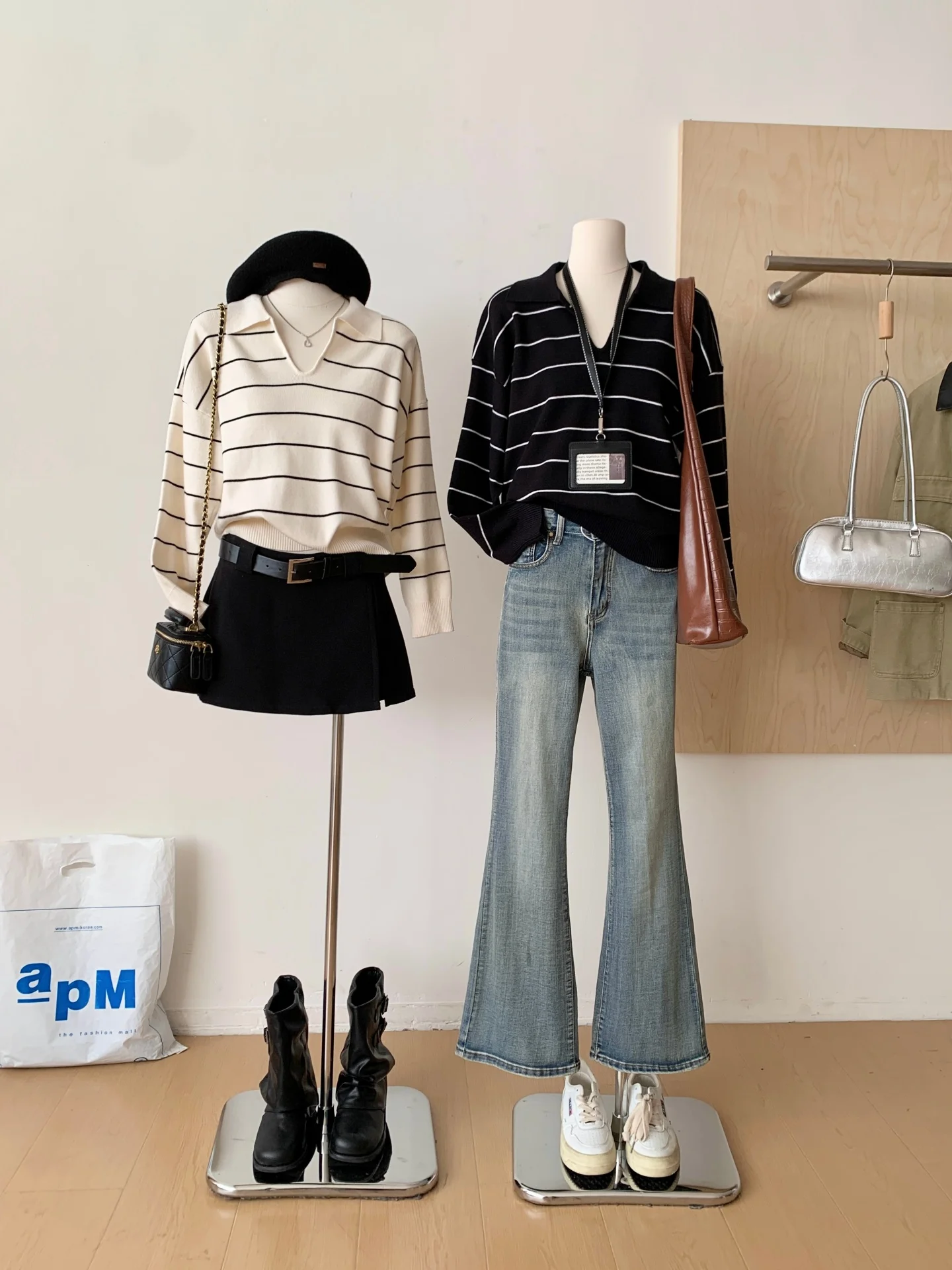 Frauen Herbst Winter V-ausschnitt Langarm Streifen Lose Pullover Dame Casual Streetwear Pullover Grundlegende Jumper Top