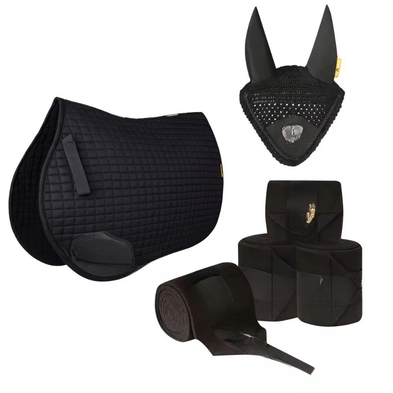 Professional Equestrian Three-Piece Combo Set Ear Bonnets Saddle Pads Leg Wraps Deluxe Horse Riding Cotton & Polyester Fiber