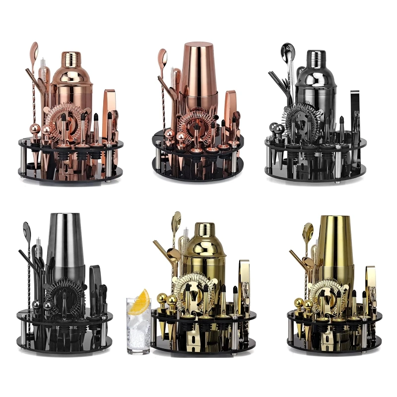KX4B 20Pcs Cocktail Shaker Making Set Stainless Steel Bartender with Mixing Spoon Bartender for Beginners