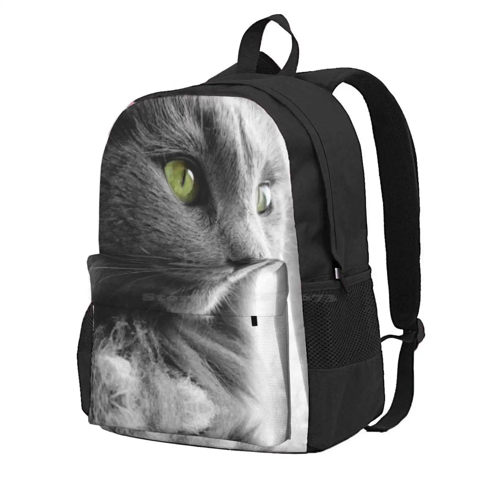 Stunning Gray, Green Eyed Cat Hot Sale Schoolbag Backpack Fashion Bags Cat Photo Pretty Portrait Russian Blue Cute