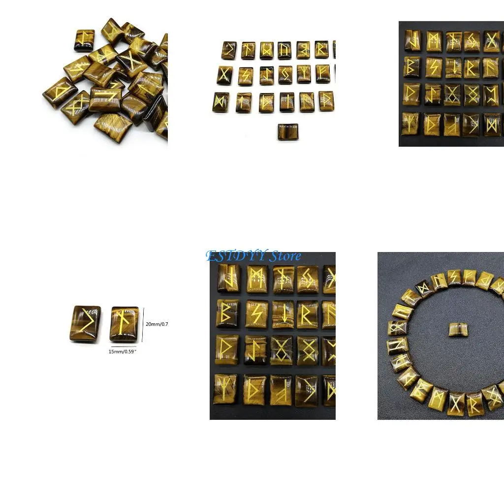 

G6DE 25Pcs/pack Natural Polished Stone Runes Stones Engraved Divination Props Carved