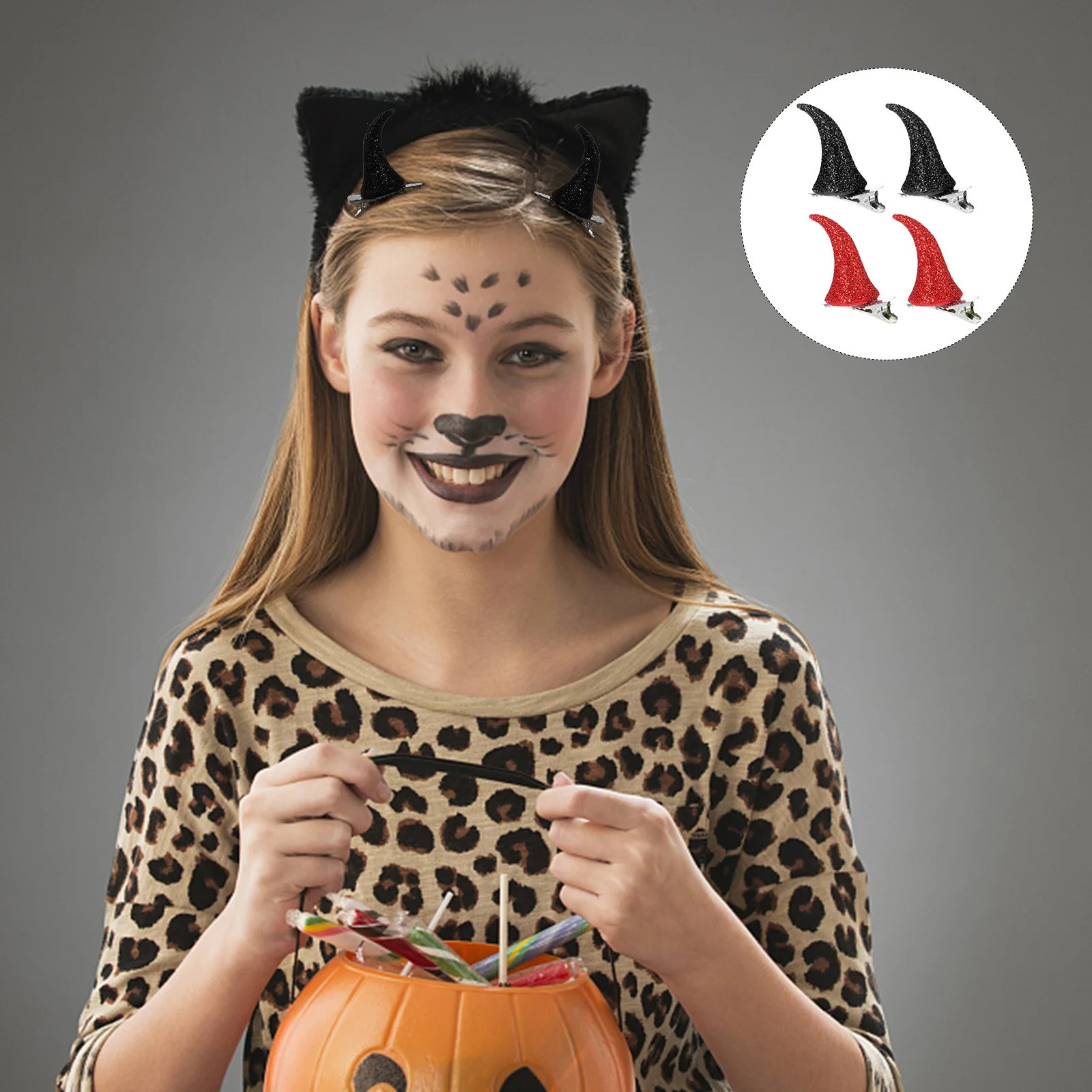 

1Set Halloween Hairpins Red Horn Style Hair Clips for Women Girls Lovely Mysterious Look Party Ball Decoration