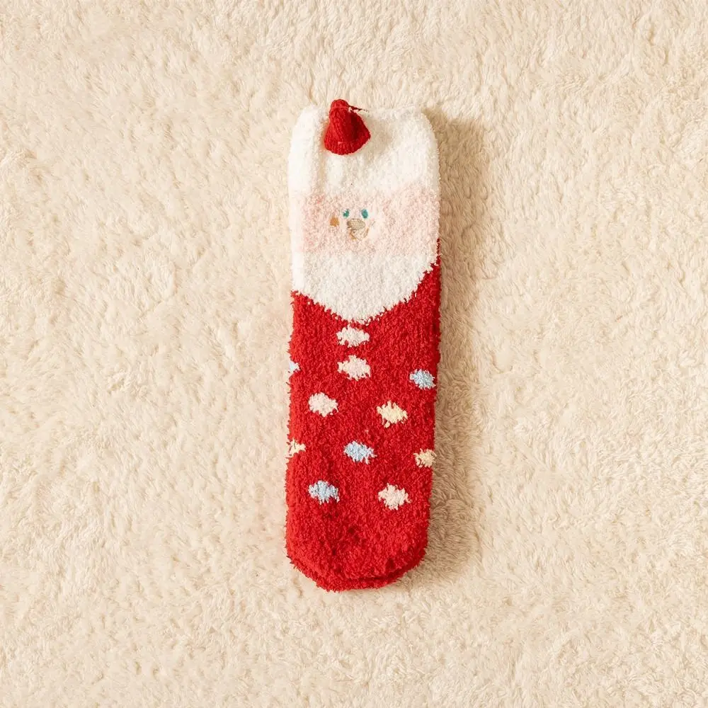

Winter Home Socks Snowman Santa Claus Red Green Cartoon Women Hosiery Middle Tube Socks Christmas Socks Coral Velvet Socks