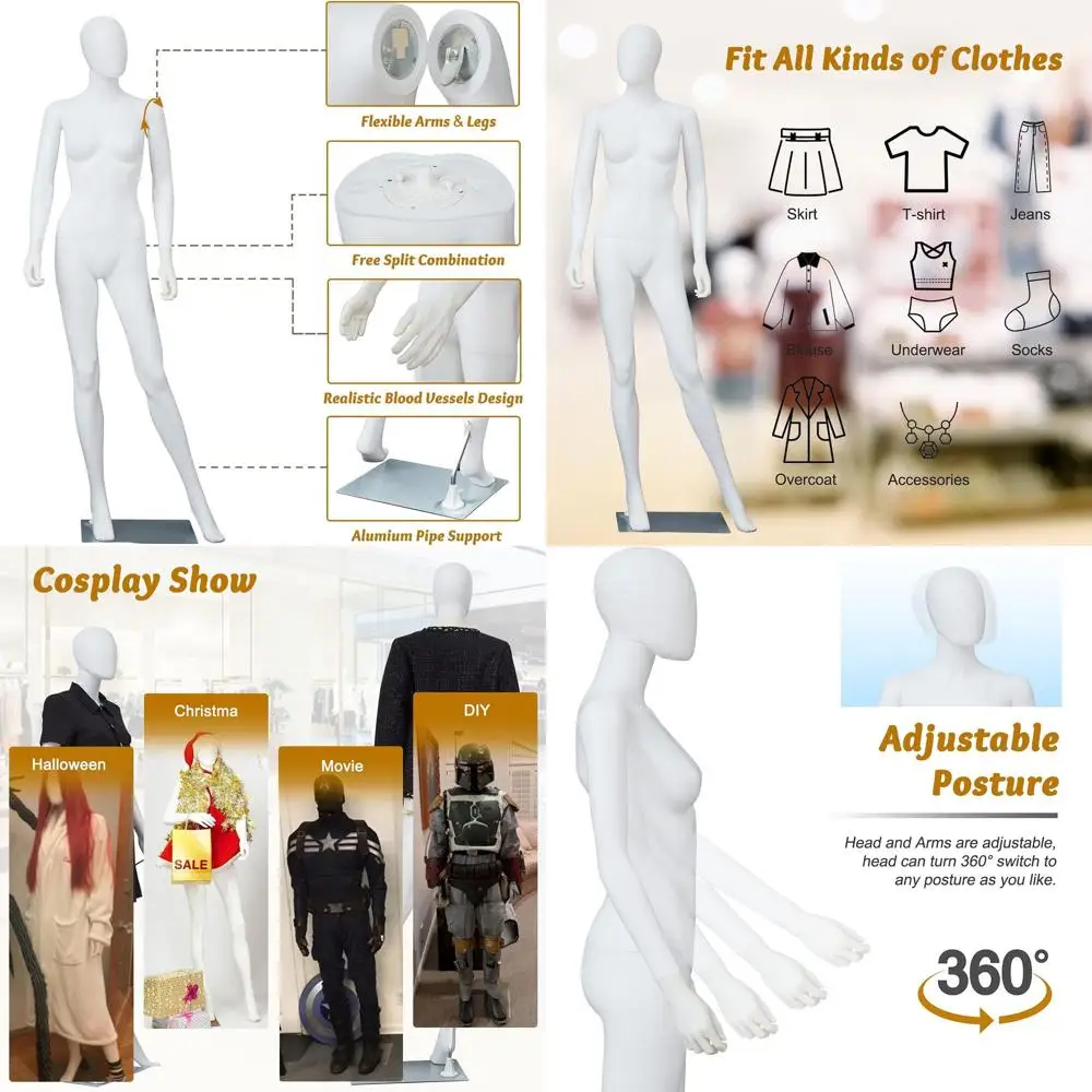 

Полноразмерный женский манекен, высота 73 см, с регулируемой подставкой, реалистичный, для демонстрации одежды, идеально подходит для ритейла, костюмов и косплея