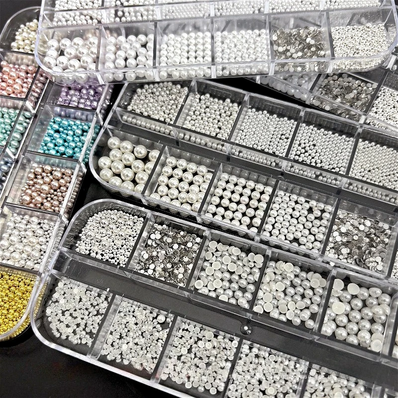 

Colorful Pearl Flower Star Bowknot Half Round Pearl Metal Rivet Strawberry Cherry Nail Art Accessories Decorations Manicure Tool