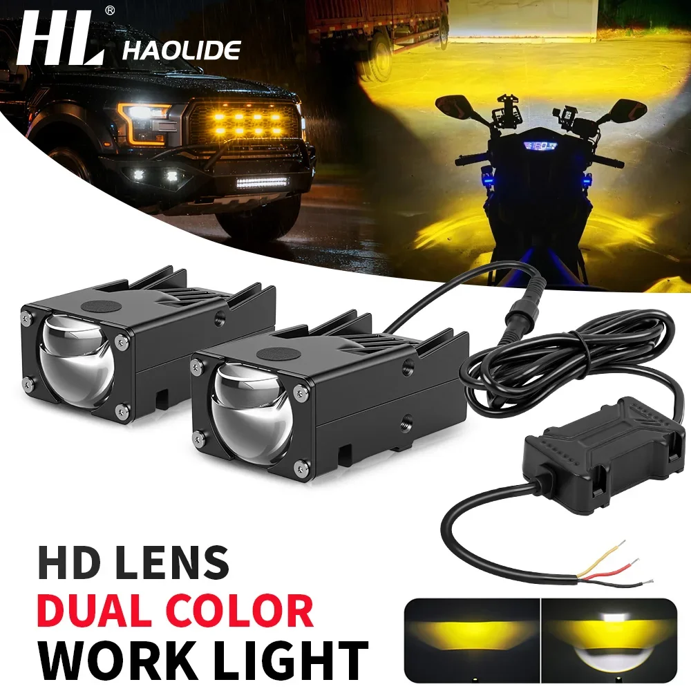 

HAOLIDE Mini Led Work Light High Low Beam Amber Fog Light Car Grille Projector Lens Super Bright for Offroad Motorcycle SUV