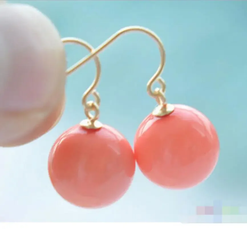 

Fine jewelry 12mm pink ROUND SOUTH SEA SHELL PEARL DANGLE EARRING P3801 Noble style Natural Fine jewe