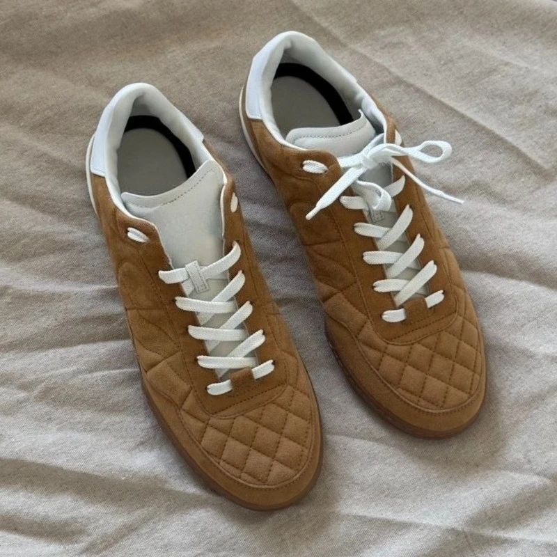 Women's Sports Shoes Genuine Leather With Diamond Pattern Retro German Trainer Invisible Heightening 5CM Forrest Gump Shoes