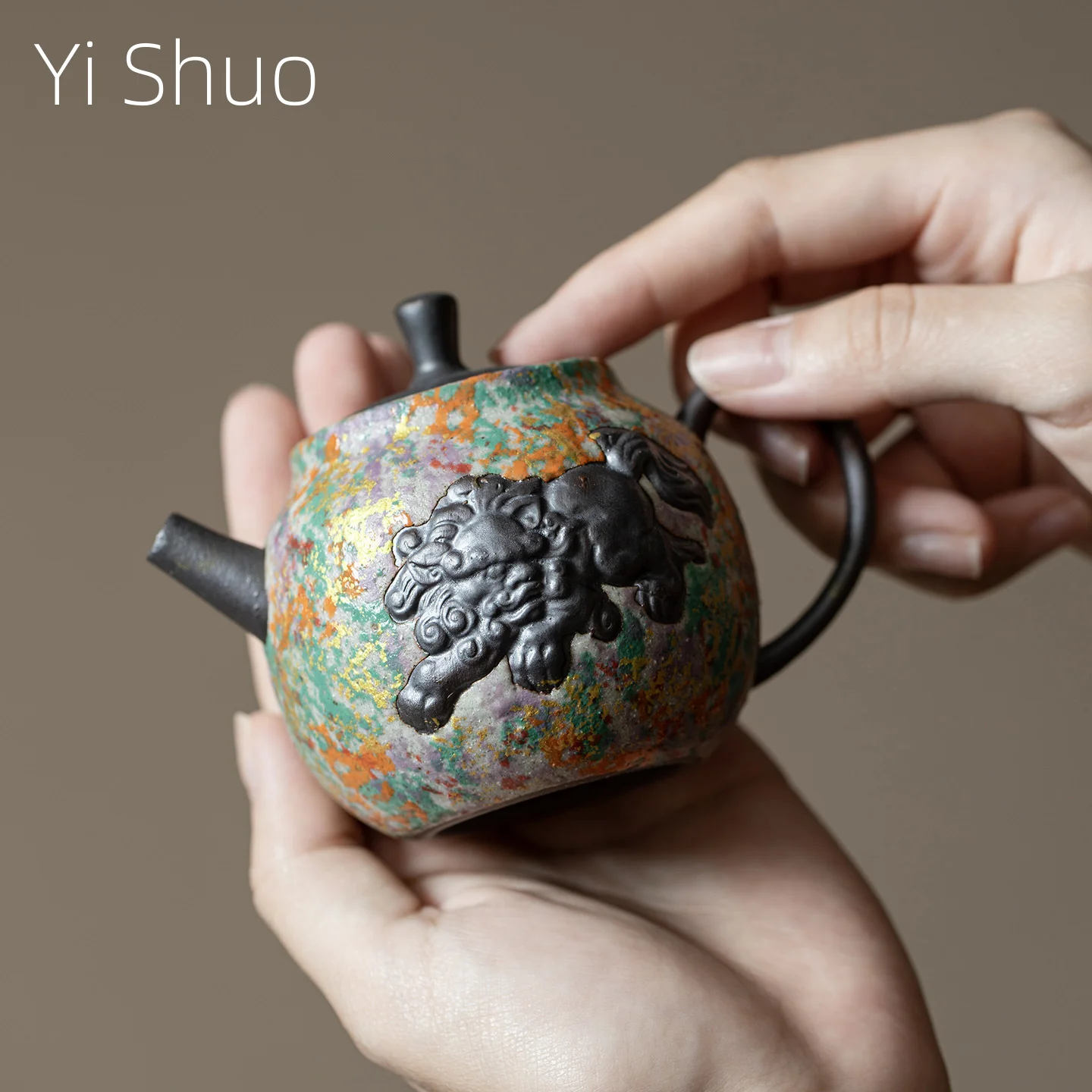 Colorful Rock Gold Thread Old Rock Clay Coarse Pottery Handmade Teapot Fully Handmade Retro Single Teapot Tea Kettle Tea Infuser