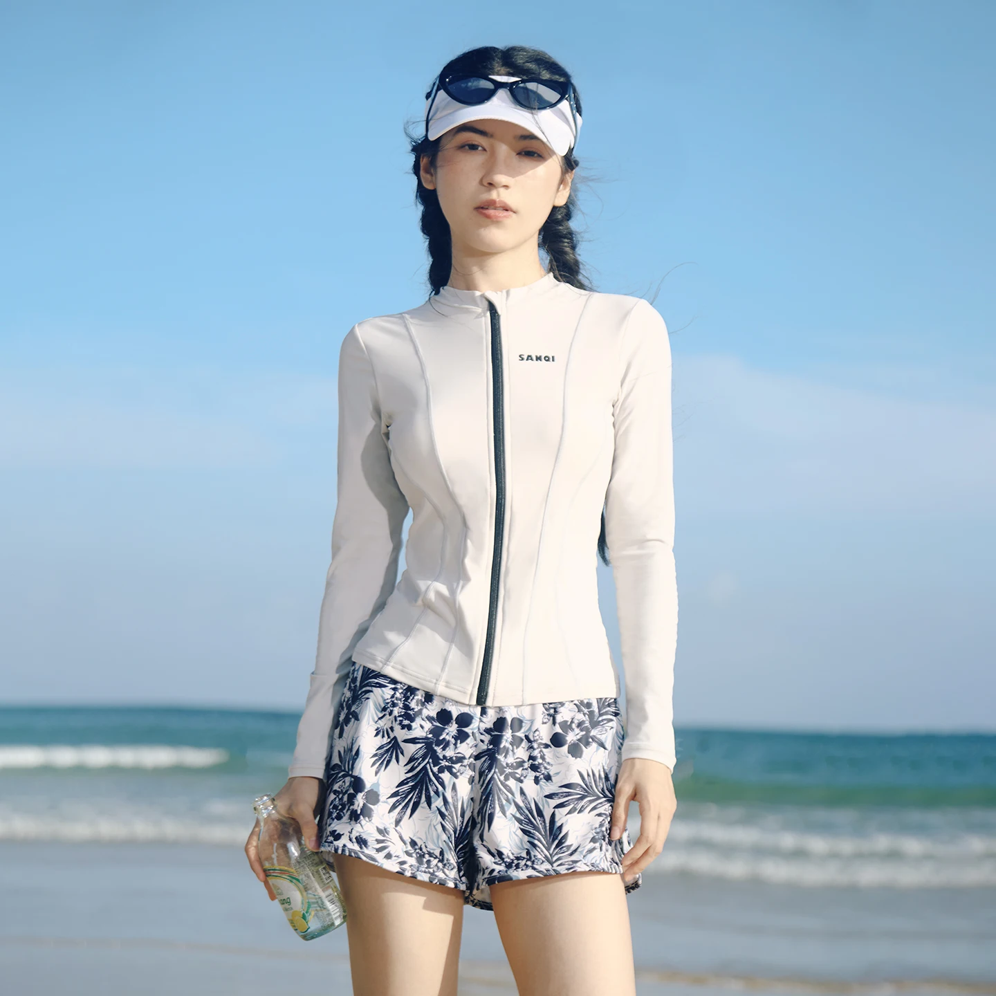 Women's Long Sleeve Rashguard Swimsuit Sun Protection Surfing Suit Fitness Sportsuit Solid Print Shorts Beachwear