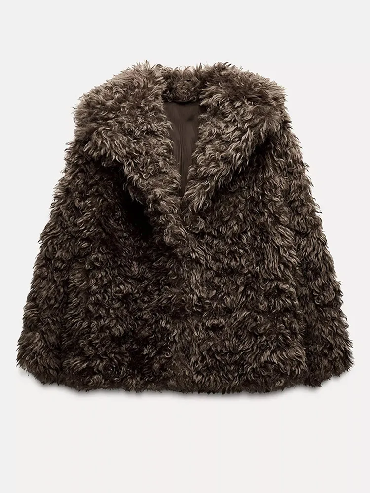 Oversized Dark Brown Teddy Fur Faux Jacket Women Turn-down Collar Long Sleeve Warm Coat Autumn New High Street Outwear