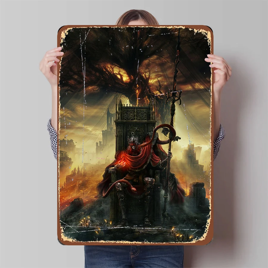 Dark Throne Demon King Metal Wall Art Vintage Game Style Living Room Decoration High Quality Home Decorative Hanging Painting