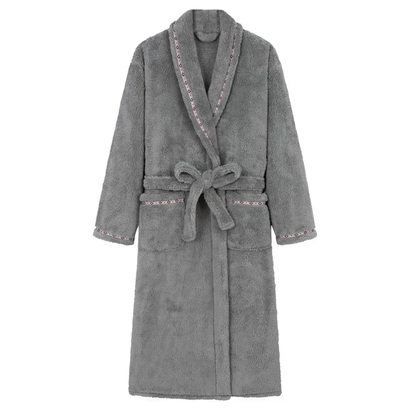 

Large Size Long Coral Velvet Hotel Style Men's Robe Autumn Winter Plush Bathrobe Comfortable Home Sleepwear Mens Pyjamas