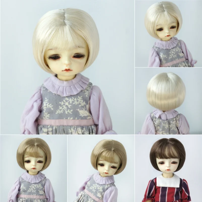 JD555 Kurze Bobo-Schnitt-Puppenperücke mit dünnem Pony für BJD-Synthetik-Mohair YOSD SD DOD, kompatibel mit 1/8 1/6 1/3 Maßstab 6–9 Zoll