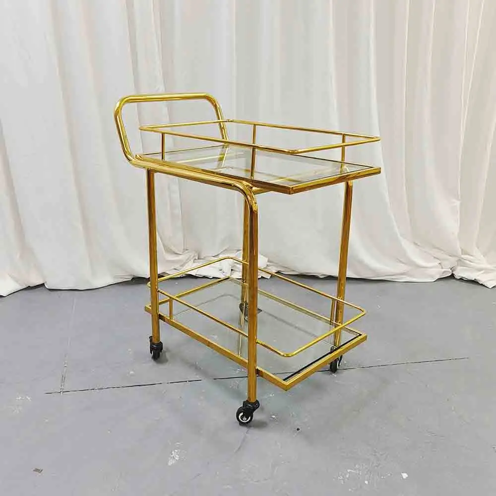 

Premium Golden Nordic Multi-Tier Storage Console Table Mobile Liquor Cart for Hotels Restaurants Dining Cart Service Trolley