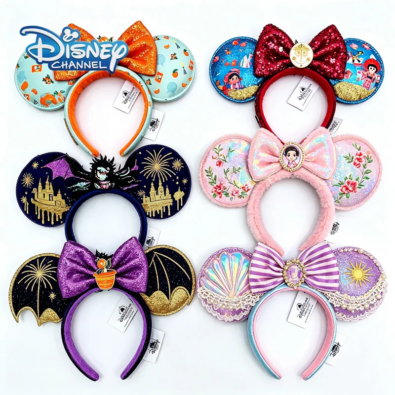 

Disney Rapunzel Princess Minnie Ears Headband Mermaid Sequin & Fabric Bow Hair Bands Cosplay Hair Accessories For Women Girls