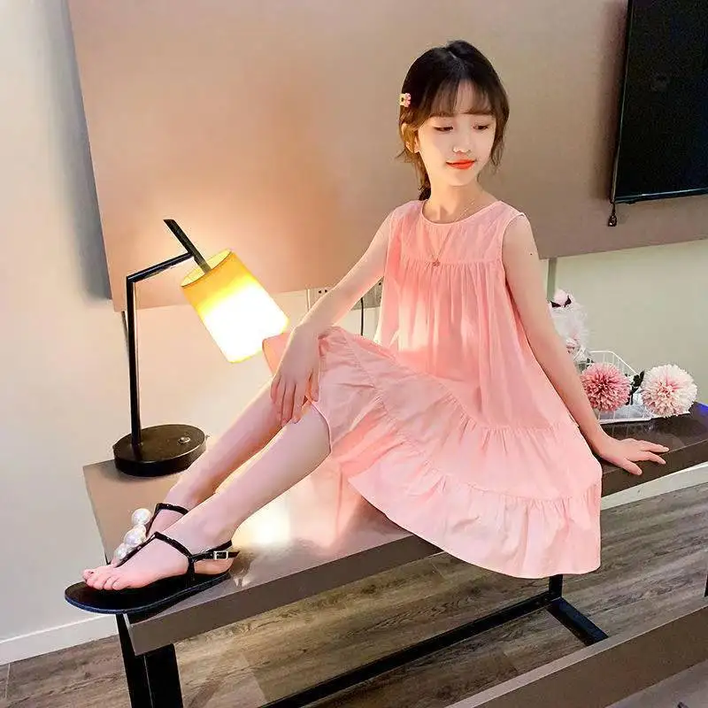 

Sleeveless Loose Dress Holiday Clothes for Girls 2025 Children's Elegant Dresses Cotton Linen Kids Girl 8 9 Years From 12 Old 11