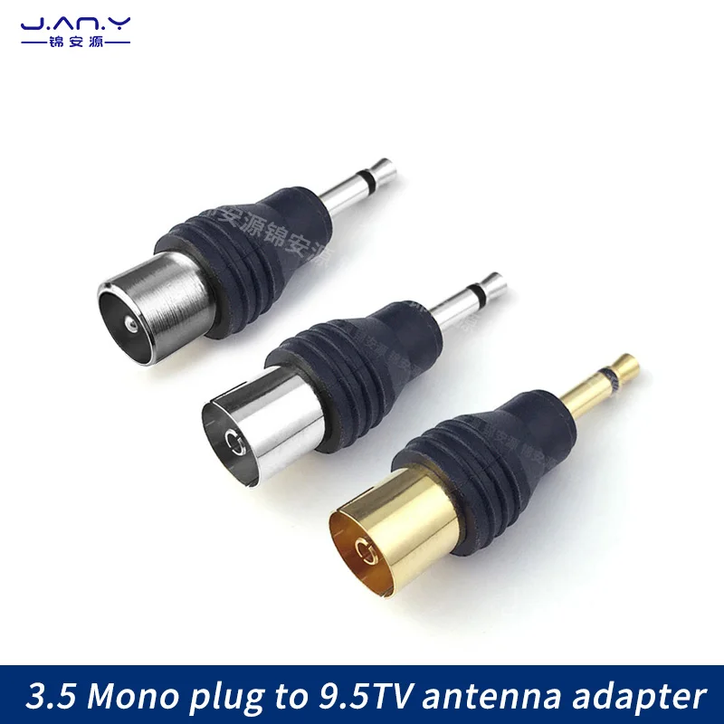 Copper gold-plated 3.5mm male to female TV earphones, TV signal RF conversion head, two core mono to 9.5 antenna female