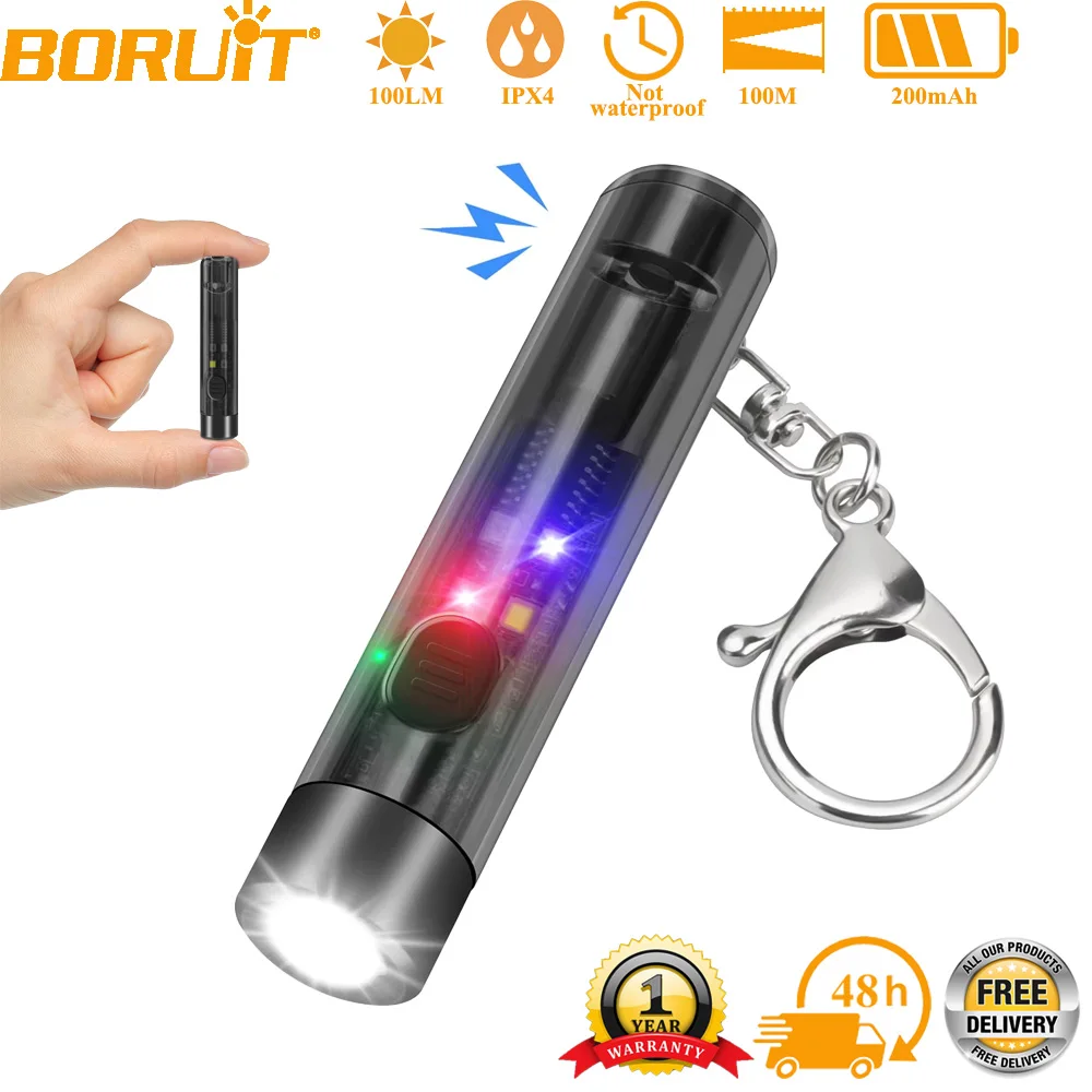 Linterna LED BORUiT S1, Linterna de Llavero, Mini Linterna Portátil Recargable Tipo-C, Luz de Trabajo con Silbato, Linterna de Bolsillo de Emergencia