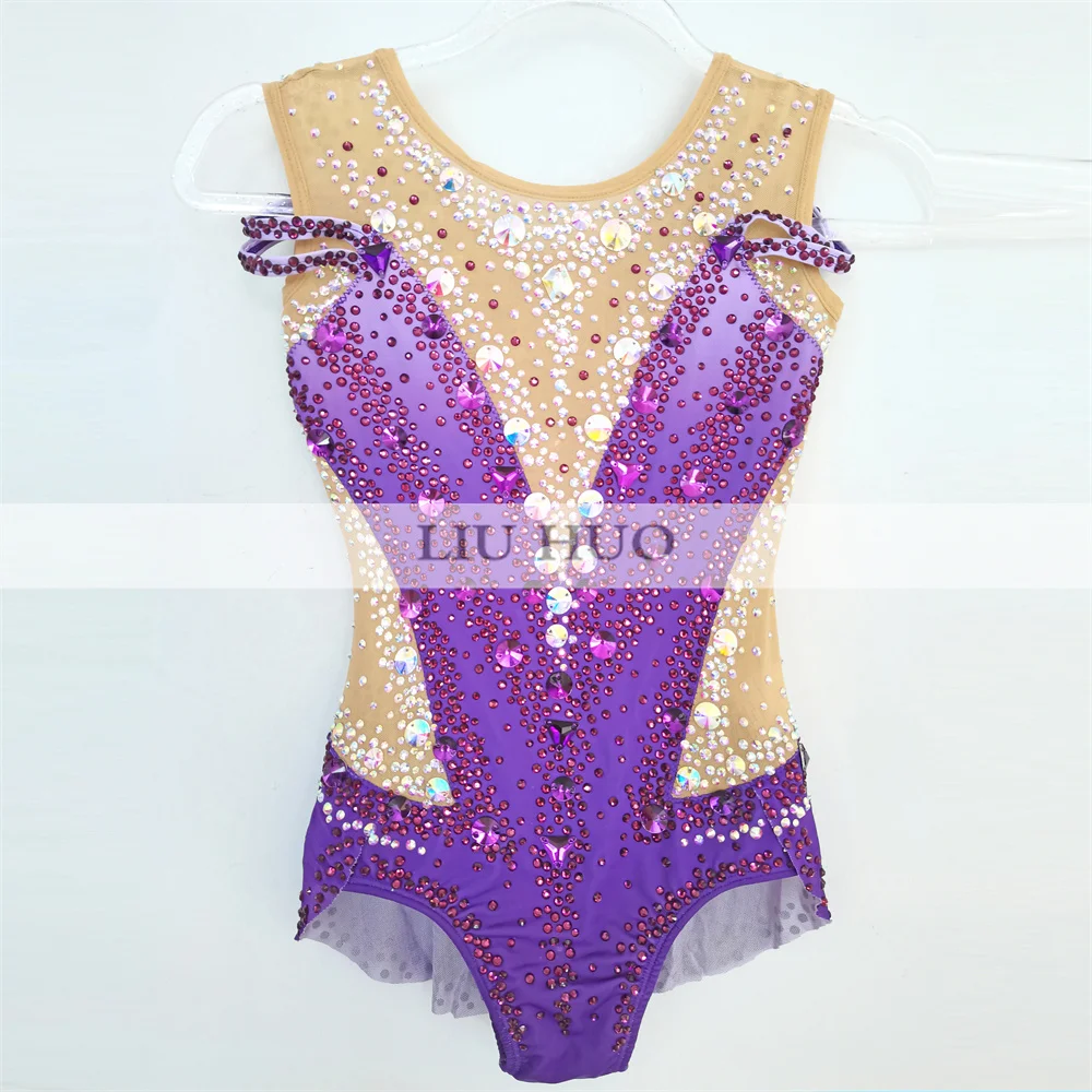 Liuhuo ginástica rítmica collant aeróbica adulto feminino menina traje desempenho competição vestido de dança latina roxo adolescente criança