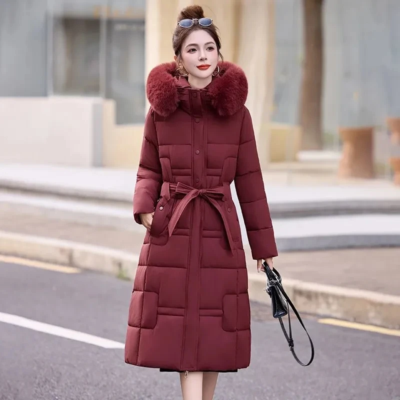 2025년 겨울 신상 여성 다운 재킷 패션 고품질 따뜻한 솜 패딩 코트 여성 롱 오버코트 후드 외투 상의