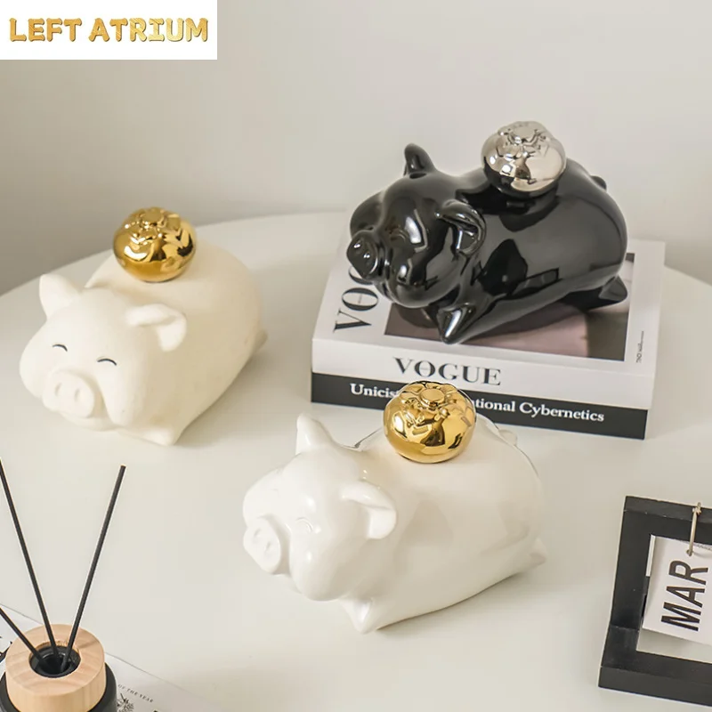 Pig Piggy Bank Ornament Ceramic Sculpture Storage Jar Children's Change Jar Home Decoration Crafts Organizer Statue Figurines