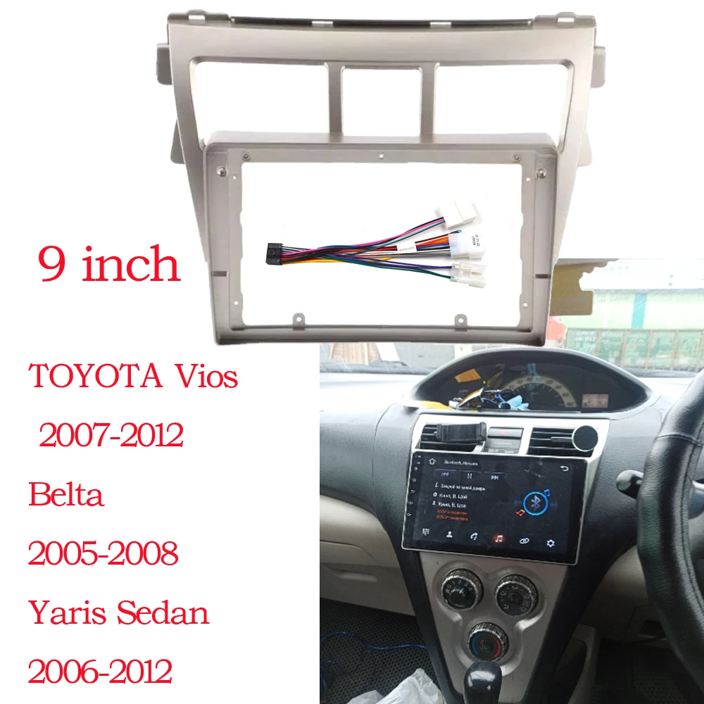 2 Din Android Head Unit Car Radio Frame Kit For Toyota Yaris Vios 2006-2012 Belta Auto Stereo Dash Fascia Trim Bezel Faceplate