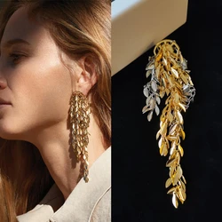 European exaggerated metal wheat ear long tassel earrings ins design leave tassel show stage vintage elegant eardrop