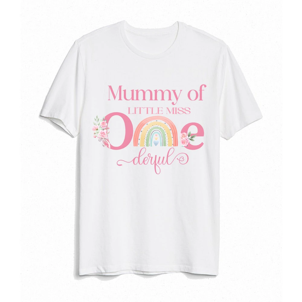 Personalized Miss One Derful Rainbow Printed Family Matching Shirt Girls Birthday Dad Mom Sister Brother Kids T-shirt Summer Tee