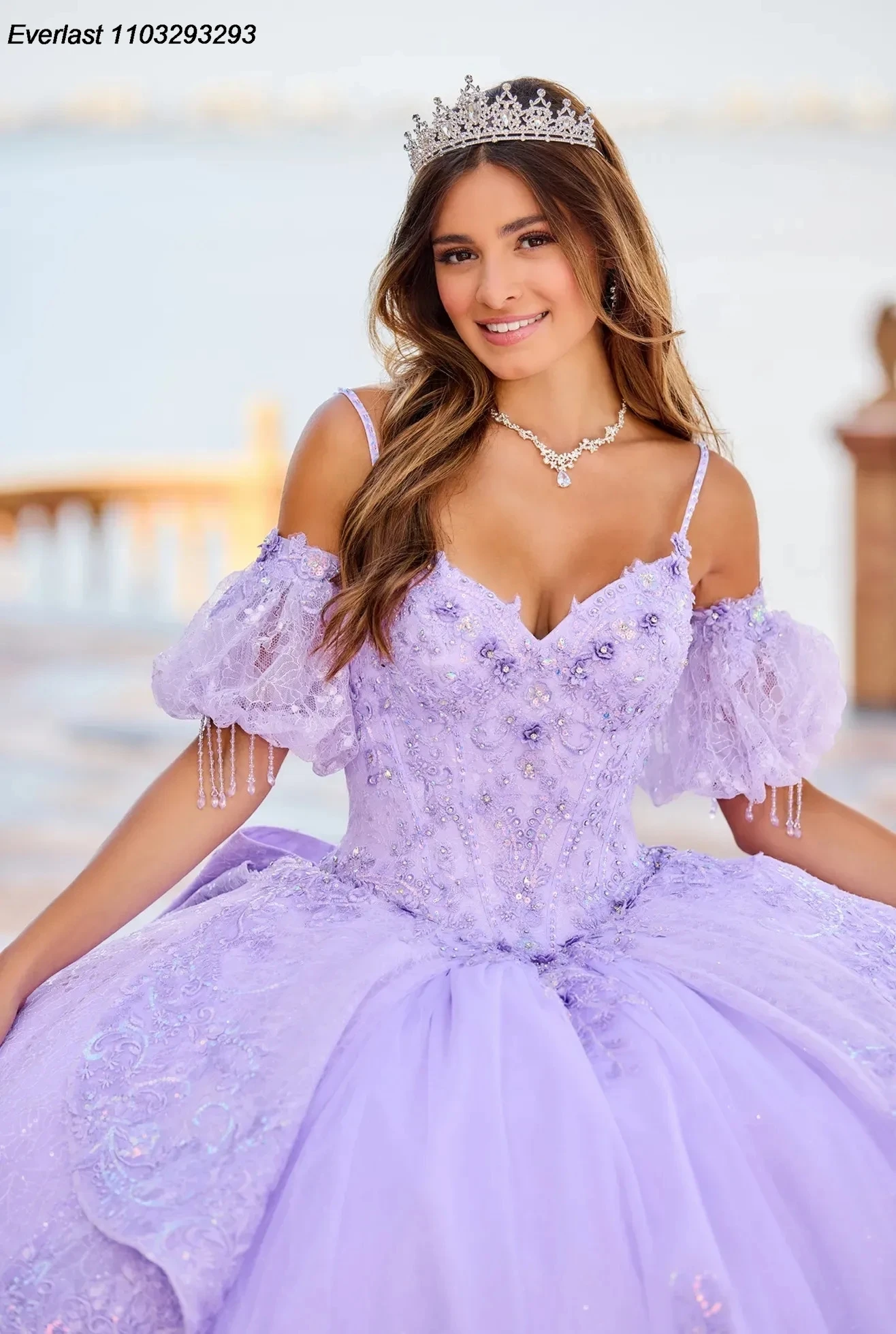 فستان الشمبانيا Quinceanera ، ثوب الكرة ، دانتيل التول ، مطرز بالخرز ، أكمام قابلة للفصل ، حلوة 16 ، TQD271 ، 15