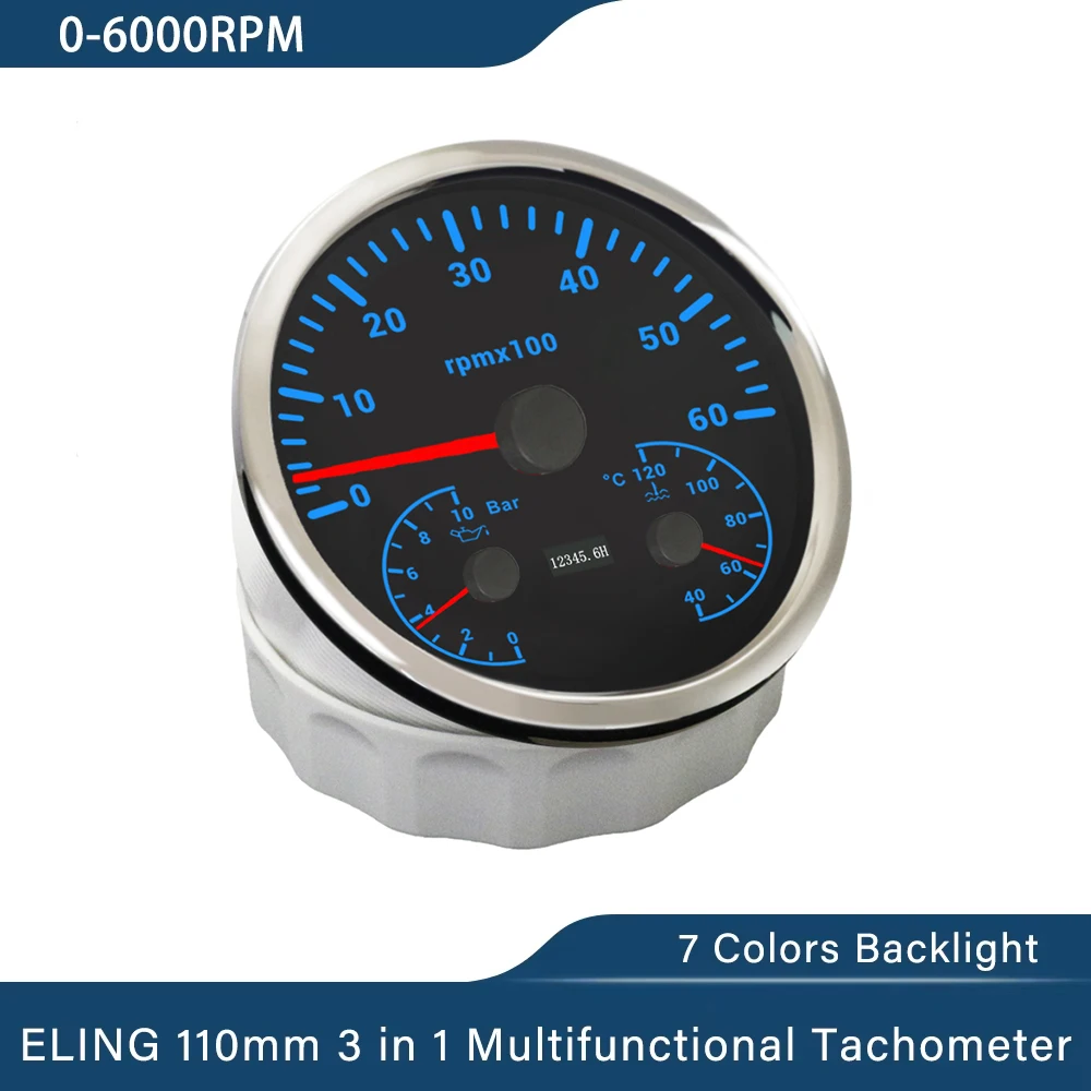 

ELING 110 мм автомобильная морская лодка 3в1 многофункциональный тахометр 0-3000 об/мин 6000 об/мин с давлением масла температура воды 7 цветов подсветка