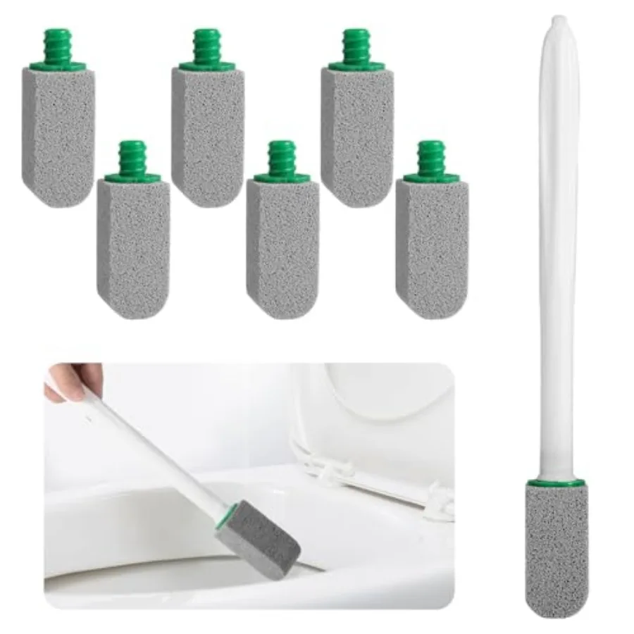 

Pumice Stone Toilet Bowl Cleaner with Handle, 1 Wand + 6 Pumice Stones, Clean Hard Water Stains and Rust, Suitable for Toilets,