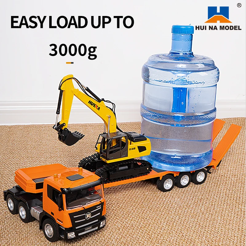 2.4G RTR 1/18 Scale Huina 1319 RC Tractor Truck And Remote Control Excavator Model with Flatbed Trailer Battery Toys Gift