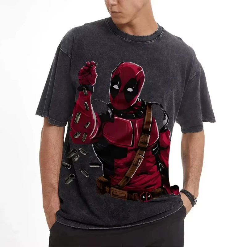 

Футболка с коротким рукавом в стиле ретро Marvel Deadpool, повседневная летняя одежда, мужская удобная футболка с коротким рукавом и половиной рукава, популярная спортивная одежда