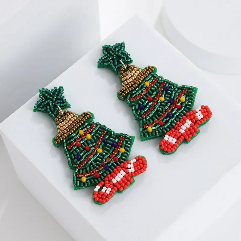 Beaded earrings Christmas Fabric art Christmas tree Elk Snowman Hand knitting  Bohemia Design Fashion Simple Rice bead earrings - view 4