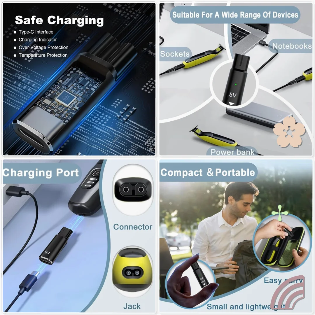 5V Type C Shaver Adapter Charging Converter for Philips One Blade Indicator Light Travel Grooming Power