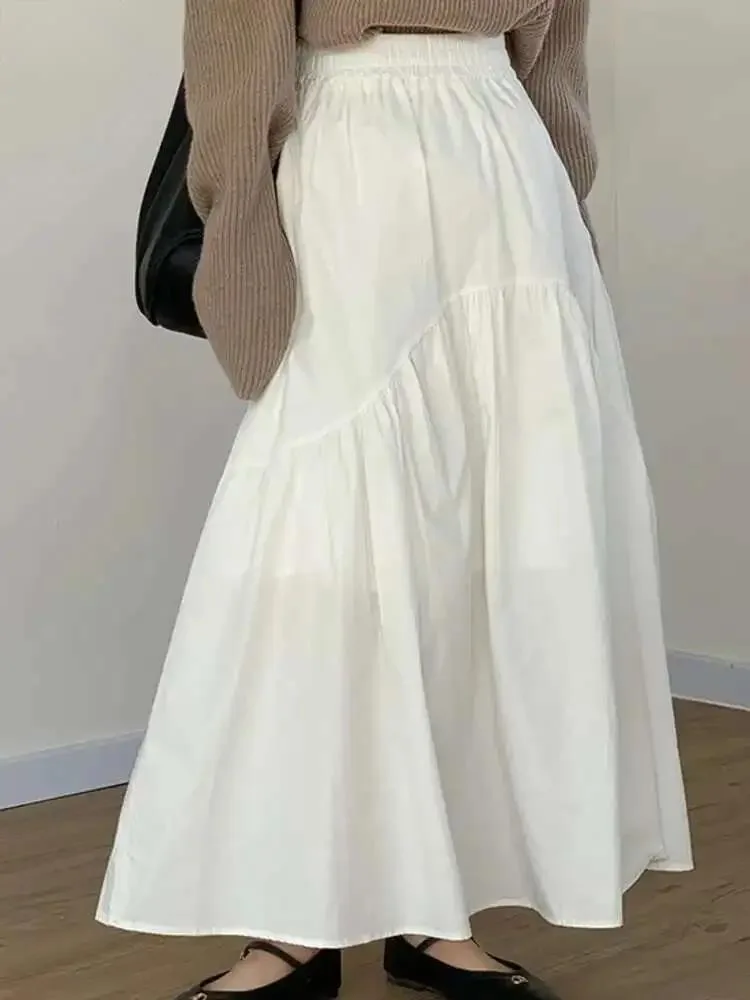 

Повседневная универсальная волнистая плиссированная однотонная юбка с высокой талией «рыбий хвост» большие распашные юбки для женщин весна-лето