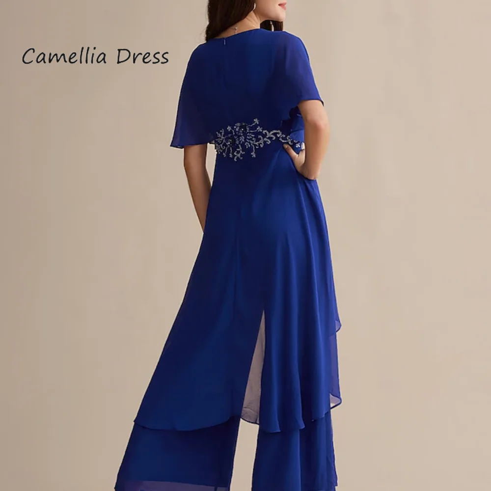 New Mother Of The Bride V Neck Dress Pantsuit Applique Floor Length Chiffon Formal Dresses Vestidos Mae Da Noiva Casamentos