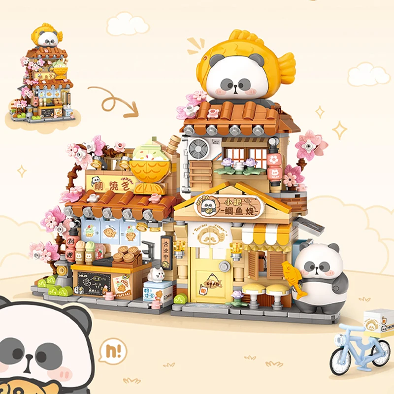 Loz PA Teacher Flower Shop Cute Panda Shaped Folding Street View DIY Assembly Building Blocks Toys Birthday Holiday Gifts