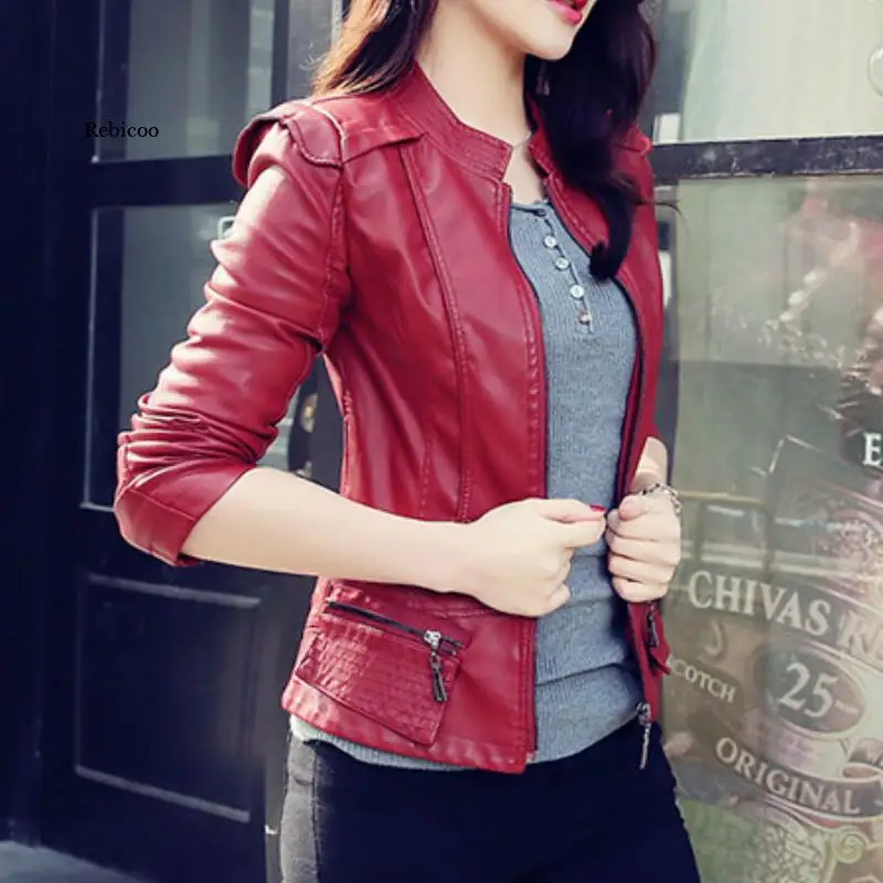 Motorcycle Coat 2022 Spring Winter Women Black Slim Cool Lady PU Leather Jackets Female Zipper Faux Femme Outwear