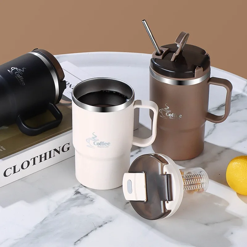 

Dual Layer PP Stainless Steel Cup With Tea Filter Portable Leakproof Drinking Mug With Lid Stylish Business Gift For Office
