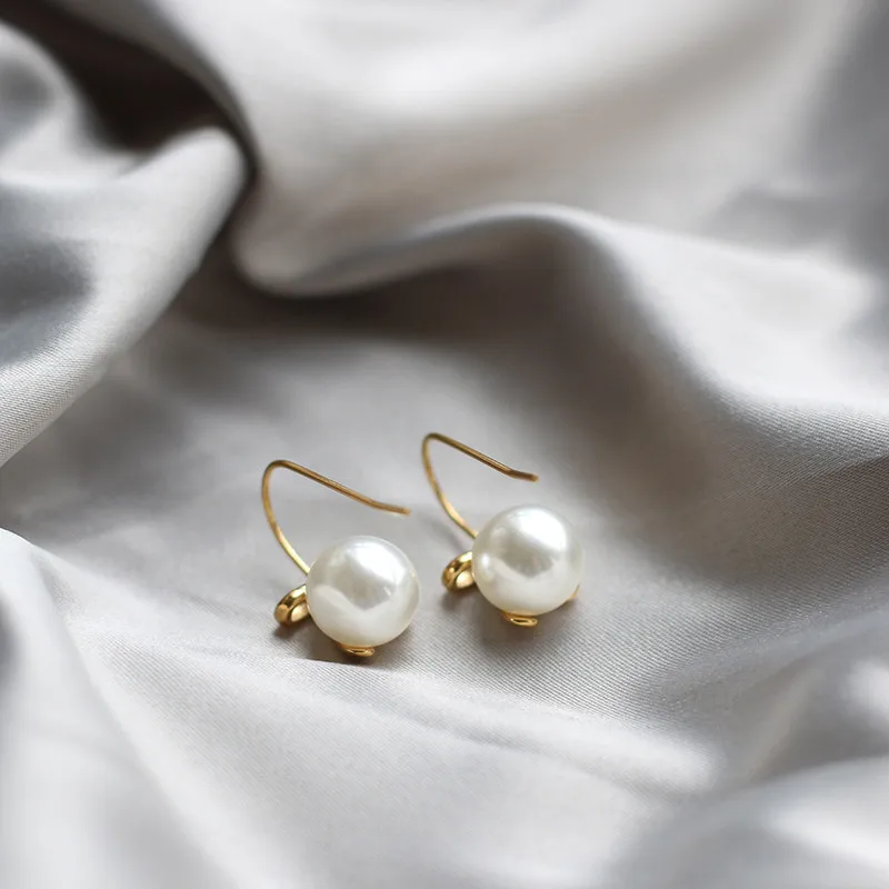French Temperament Bow Ribbon Imitation Pearl Earrings for Women Stainless Steel Plated 18K Gold Jewelry Wholesale