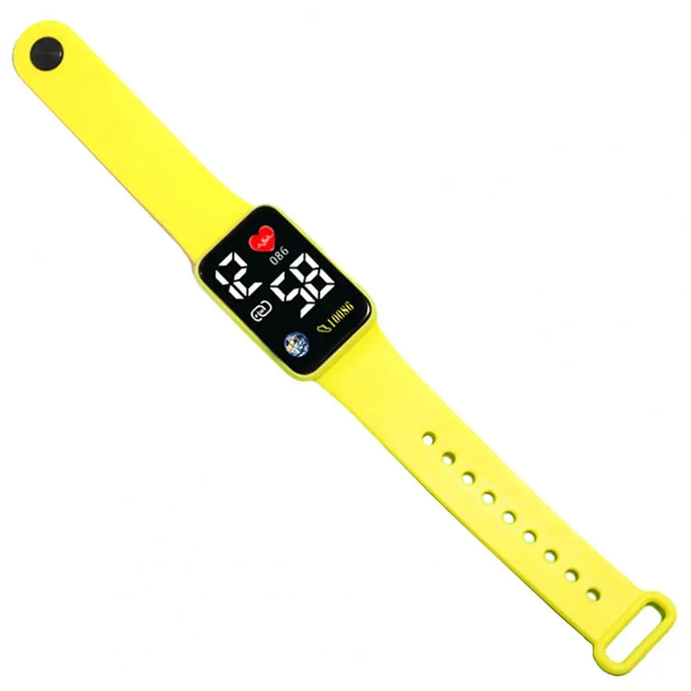 LED Electronic Watch Square Earth Dial Soft Silicone Strap Adjustable Kids Students Casual Sports Digital Wristwatch