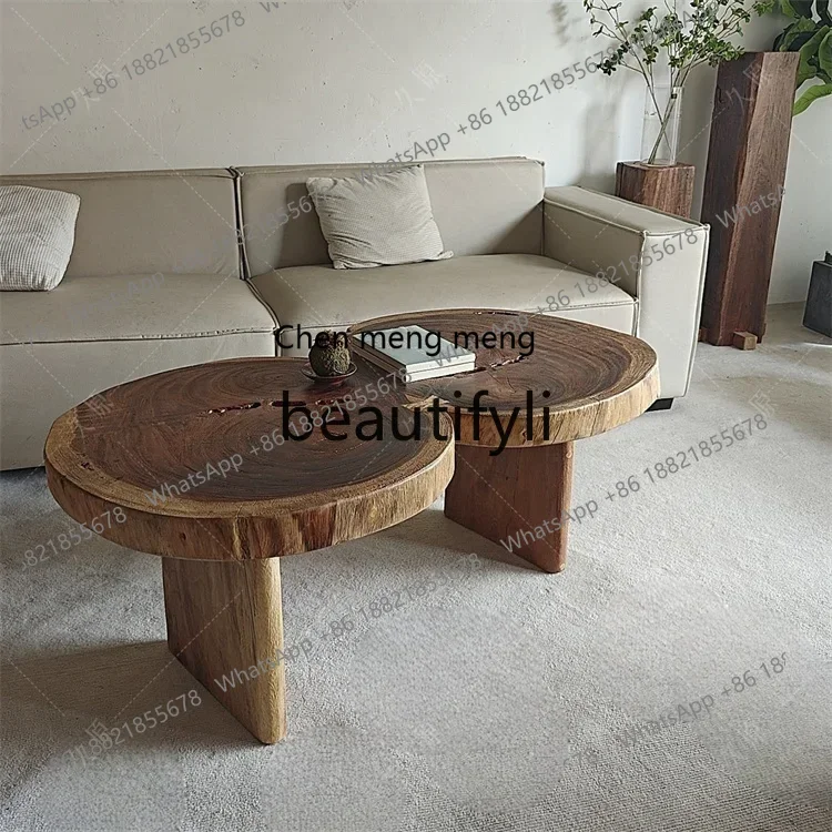 

D178 Art double circle coffee table medieval solid wood South American black walnut edge table design low coffee table