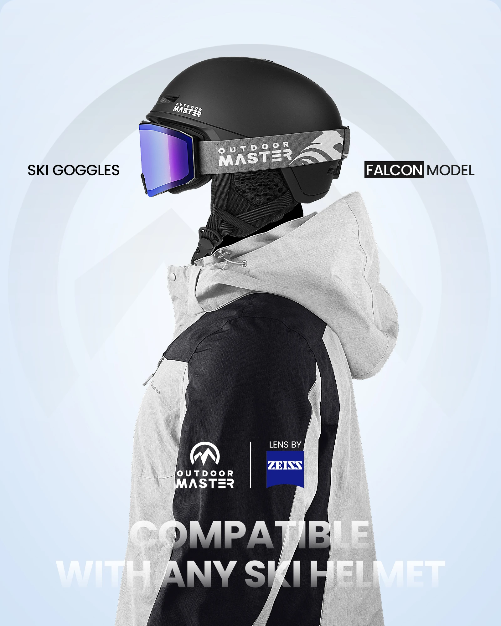 عدسة نظارات التزلج OutdoorMaster Falcon من ZEISS نظارات مضادة للضباب OTG على الجليد مغناطيسية قابلة للتبديل