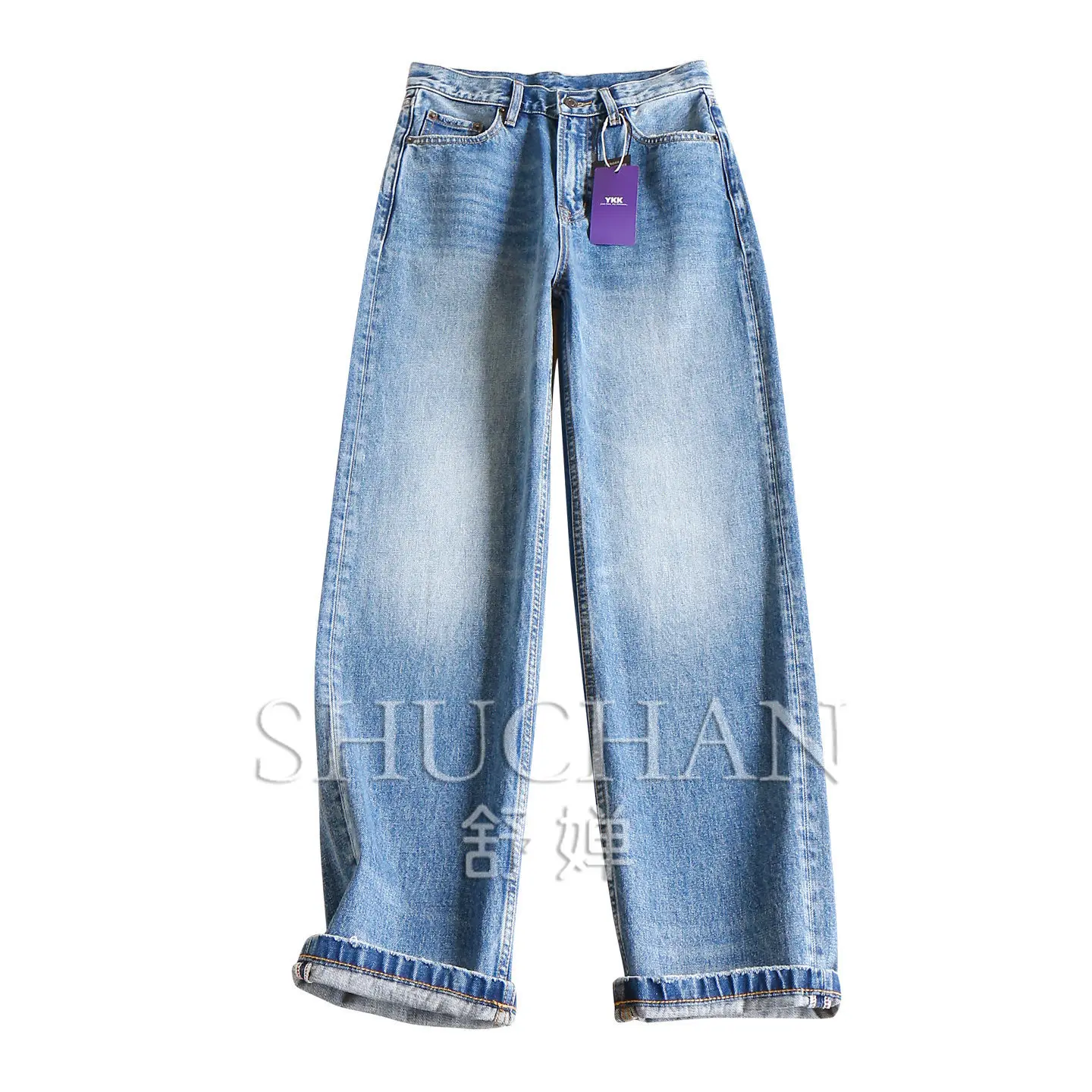 Autumn High Waist 100% Cotton Micro-cone Straight Mopping Jeans Women's 99M9 Pantalones De Mujer