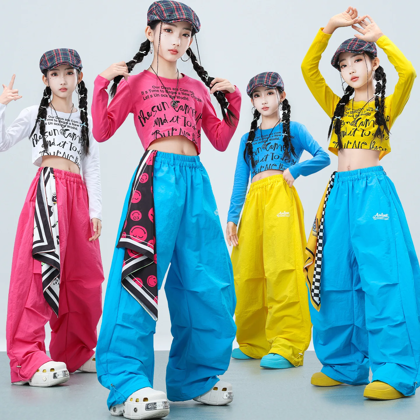 Girls Dopamine Color Jazz Dance Costume Kids Hip Hop Street Dance Practice Outfit Trendy Fashion Show Stage Set for Childen