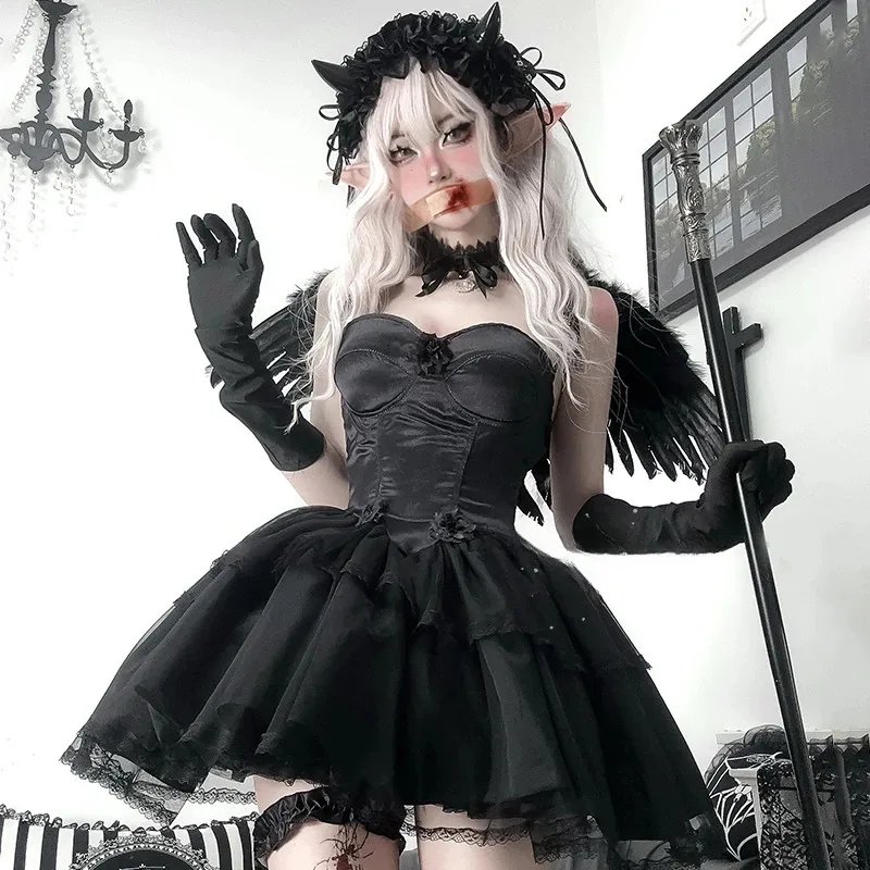 Disfraz de Cosplay de Anime de Halloween de Ángel oscuro, vestido gótico de Lolita Punk, espectáculo de animación, disfraz de demonio para juego de rol de novia fantasma femenina;