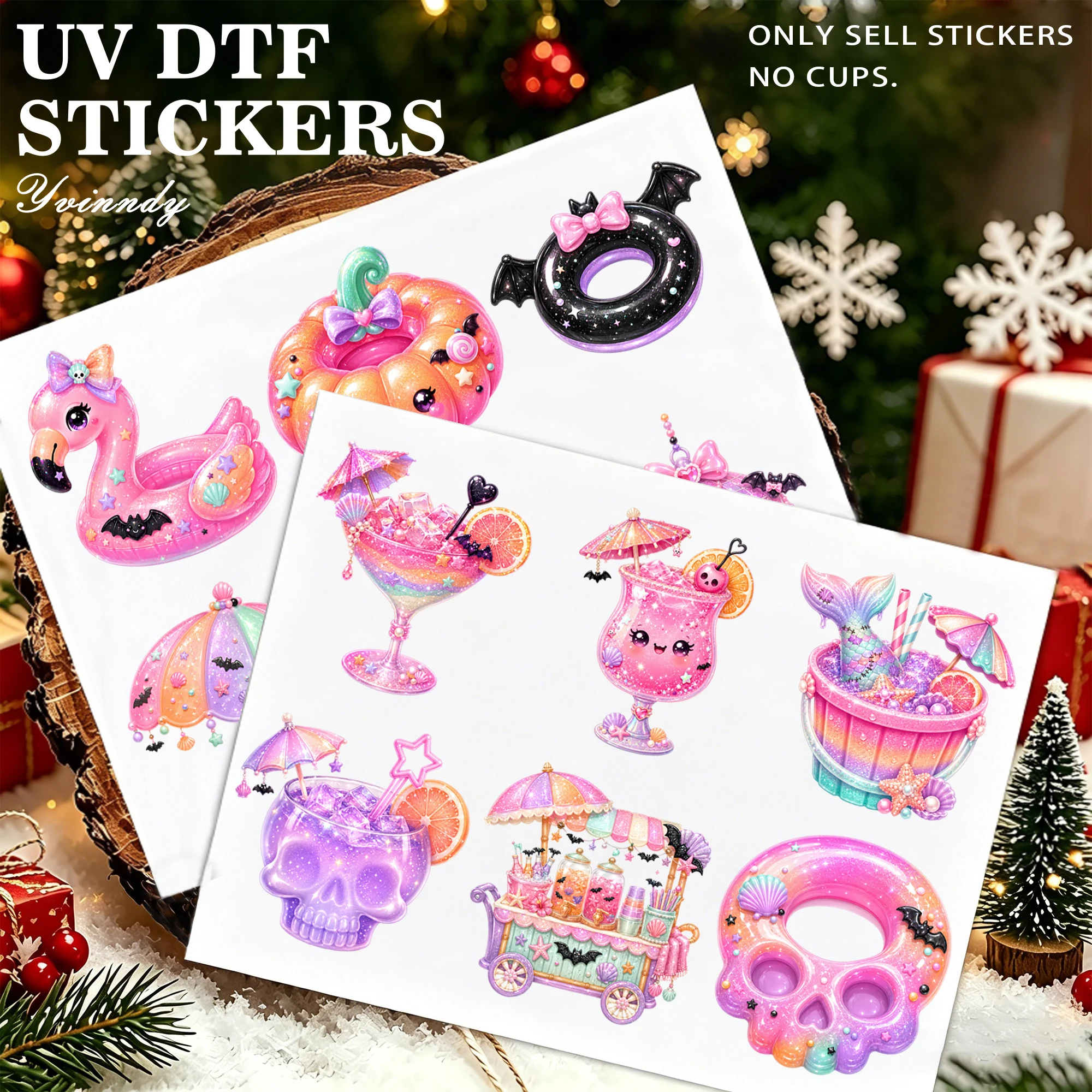 12Pcs/Set Kawaii Spooky Dumplings DIY UV DTF For Mugs Printing Waterproof Self-adhesive UV DTF For 16oz Glass Can Wrap